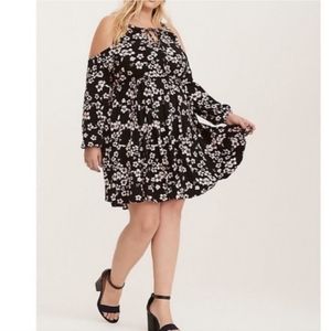 Torrid Black Floral Dress Cold Shoulder Dress